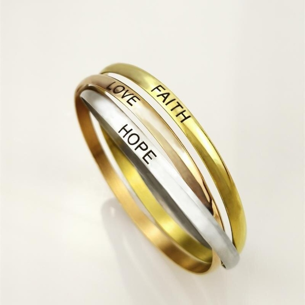 FAITH HOPE LOVE 316L  Stainless Steel Bangle